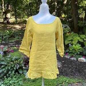 Lungo L'Arno Yellow Striped 100% Linen Tunic Top Women's Size Small